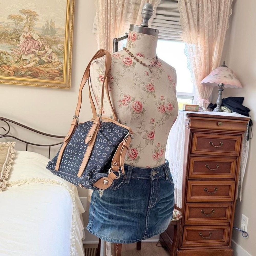 Y2K Nine West blue canvas shoulder bag one size‎